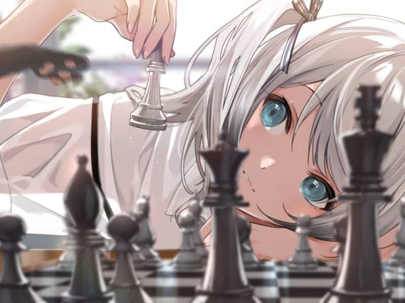 cute anime girl chess board wallpaper