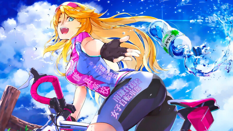 blonde anime girl riding bike uniform wallpaper