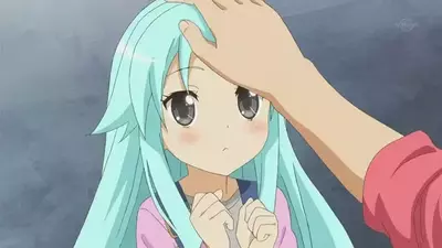 wholesome headpats girl turquoise hair anime