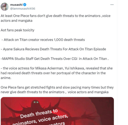 death threats example anime tweet