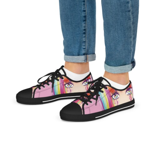 Men's Low Top Sneakers Rainbow Anime Girl Artistic Design