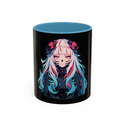 anime mug cup skulls anime girl white hair halloween