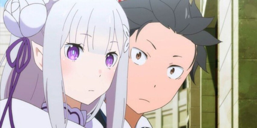 subaru and emilia cute | https://animemotivation.com/differences-between-male-vs-female-isekai-protagonists/