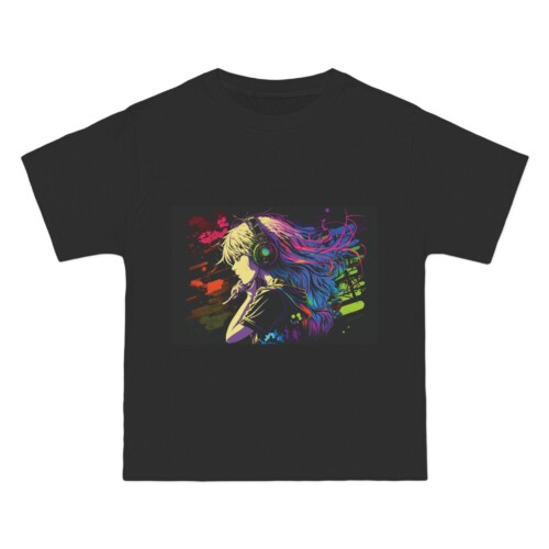 Short-Sleeve T-Shirt Anime Girl Headphones Colourful Aesthetic